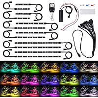 Justech 12PCs Tiras de Luces Led de Motocicleta 15 Colores RGB 72 LEDs Luz de Moto Impermeables IP65 con Adhesivo y…